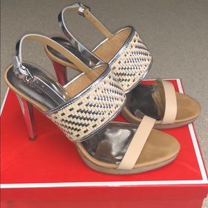 Coach Steffi Beige and Silver Leather Shoes. 10M